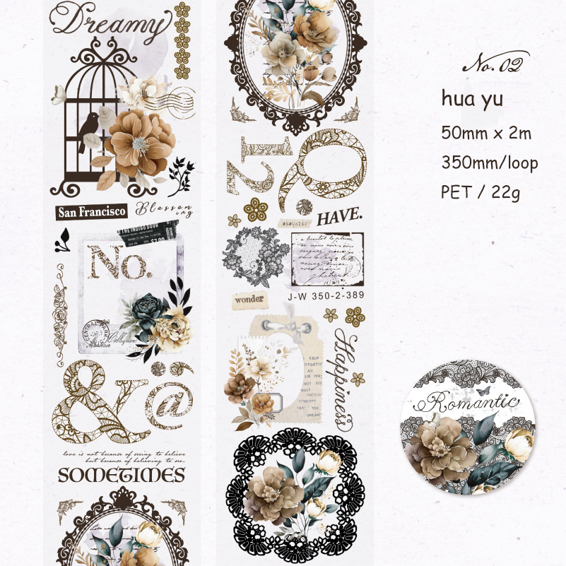 Journalsay 50mm*200cm Lace Nocturne Series Vintage Flower Lace Landscaping PET Tape