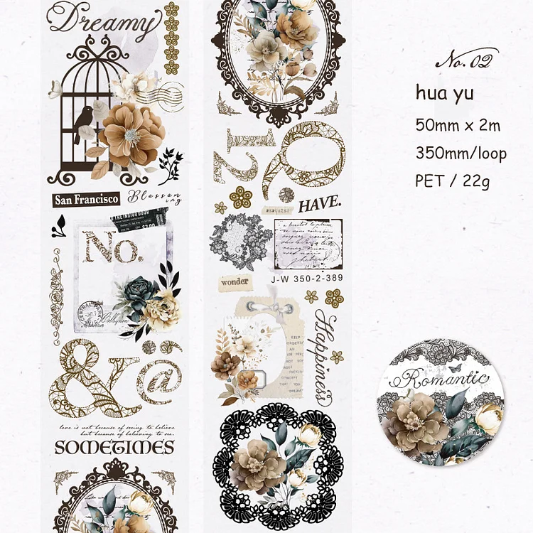 Journalsay 50mm*200cm Lace Nocturne Series Vintage Flower Lace Landscaping PET Tape