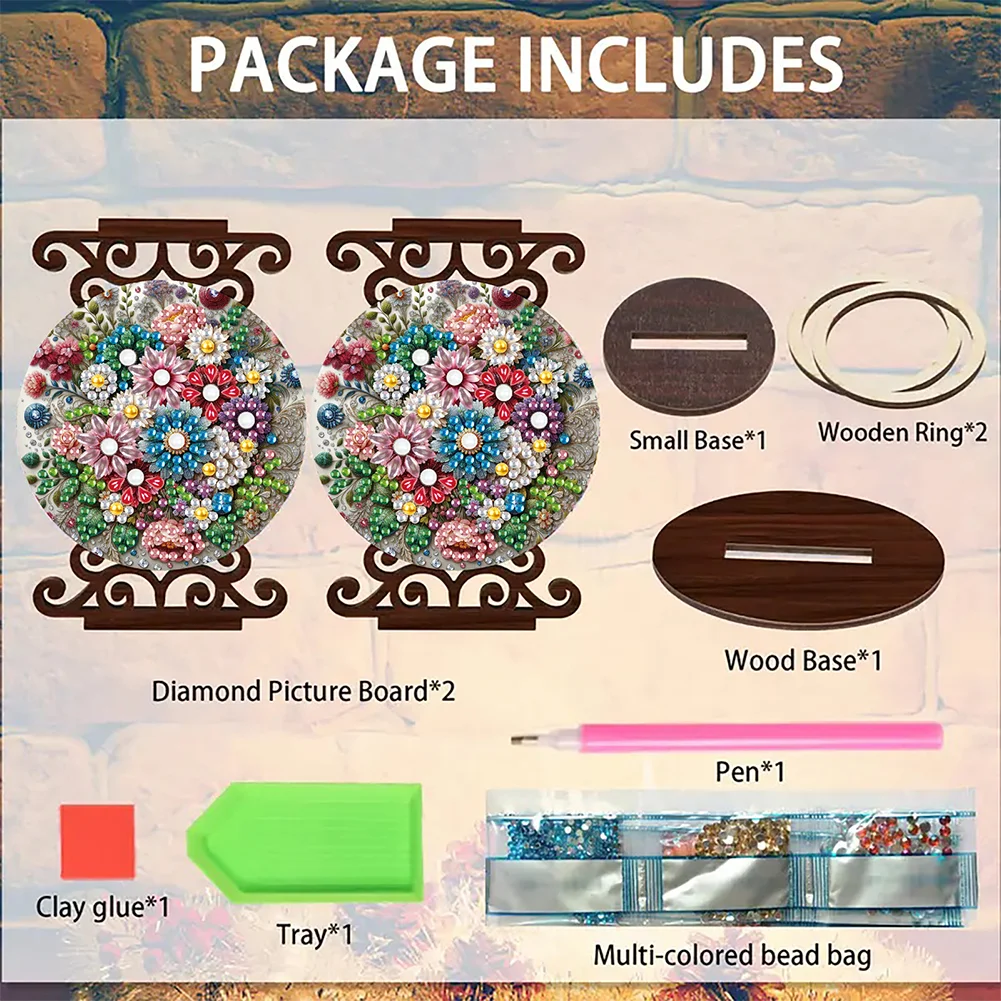 Wooden Diamond Painting Candle Holder Rhinestone Candlestick Decor (Flower)