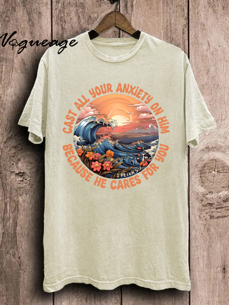 Cast All Your Anxiety On Him Beacuse He Cares For You Unisex Washed T-Shirt