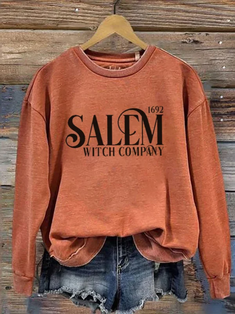 Wearshes Women's Salem Witch Company 1692 Printed Round Neck Long Sleeve Sweatshirt