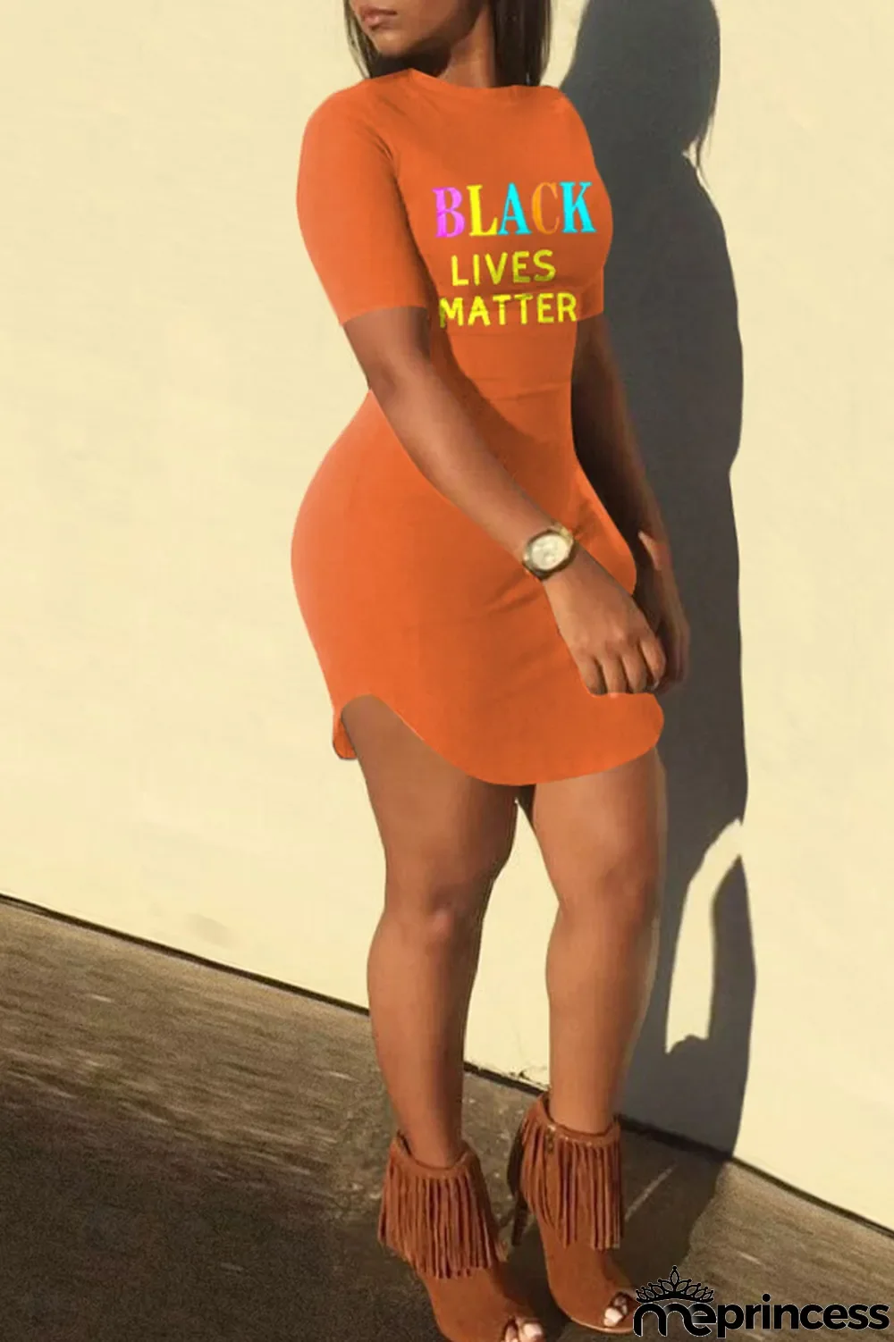 Black Casual Print Patchwork O Neck One Step Skirt Dresses