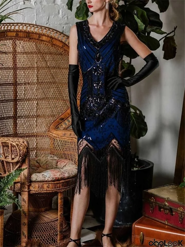 Women's Dazzling Sequins Beaded 1920s Vintage Dress for Cocktail Party