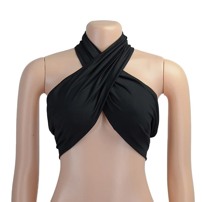 Tank Top Cross Wrap Off The Shoulder Halter Crop Tops Women Backless Cami Fashion Tube Top Female Sleeveless Cropped Vest