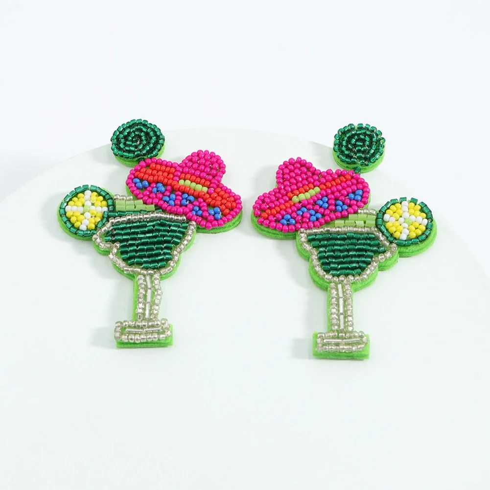 Dvacaman Super Cute Red Margarita Earrings for Women Handmade Statement Beaded Champagne Wine Glass Earrings High Quality Bijoux