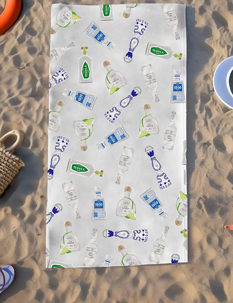 Tequila Bottles Beach Towel