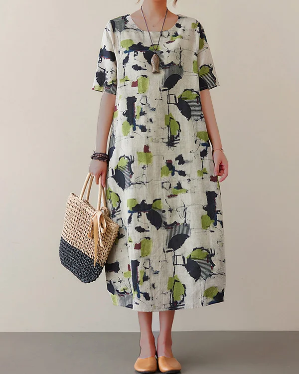 Vintage Cotton and Hemp Loose Knee-Length Dress