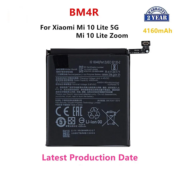 100% Orginal BM4R 4160mAh Battery For Xiaomi Mi 10 Lite 5G/Mi 10 Lite  Zoom   Phone Replacement Batteries