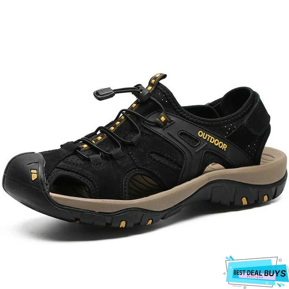 Men's Genuine Leather Sandals Outdoor Beach Roman Water Sneakers