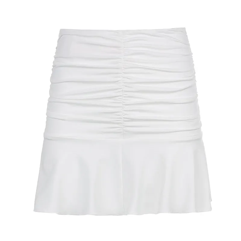 HEYounGIRL Casual White High Waisted Pleated Mini Skirts Women Ruched Preppy Style Short Skirt Ladies Summer Streetwear 2021