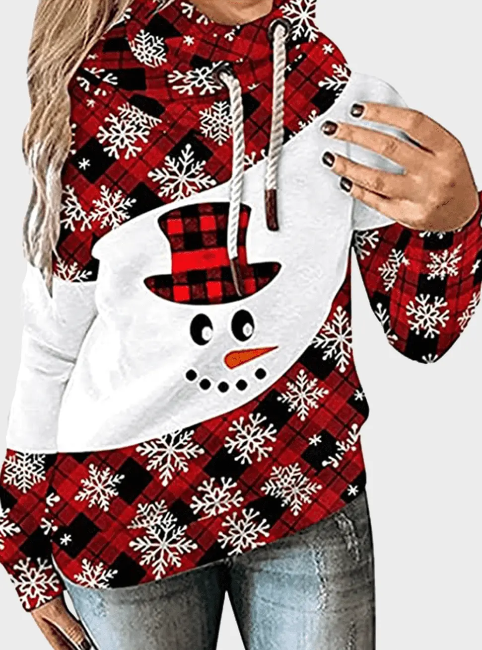  thdmladies Christmas Loose Print Hoodie thedmladies