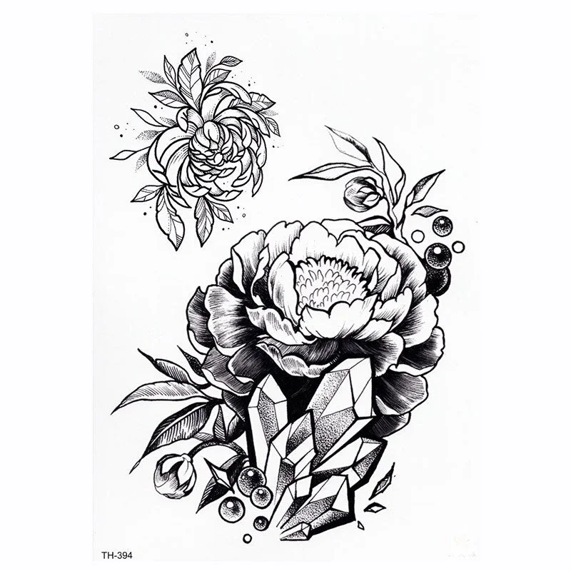 Black Flower Body Art Waterproof Temporary Tatoo Sexy Thigh Arm Tattoos Rose For Woman Flash Tattoo Stickers