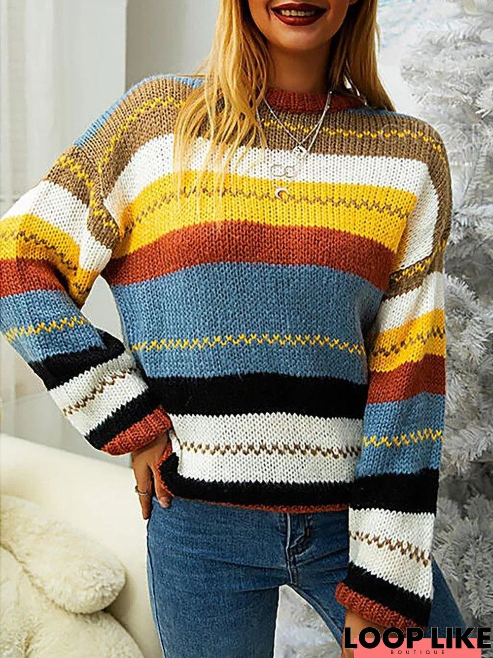 Vintage Stripes Multicolor Long Sleeves Sweater