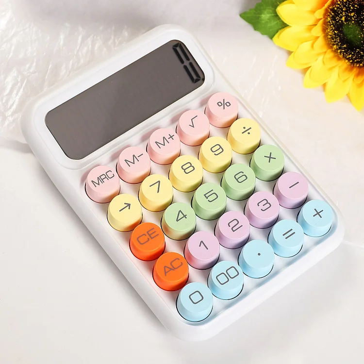 Journalsay 1 Pc Kawaii Candy Color 12-digits Mechanical Key Calculator Battery Portable Calculator