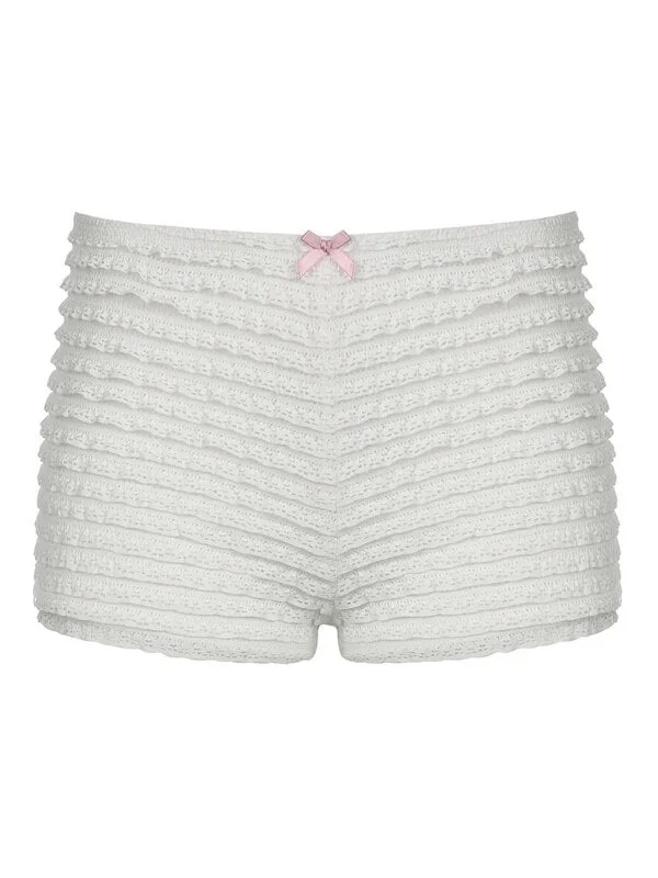 Cute Bow Ruffle Layers Lace Shorts