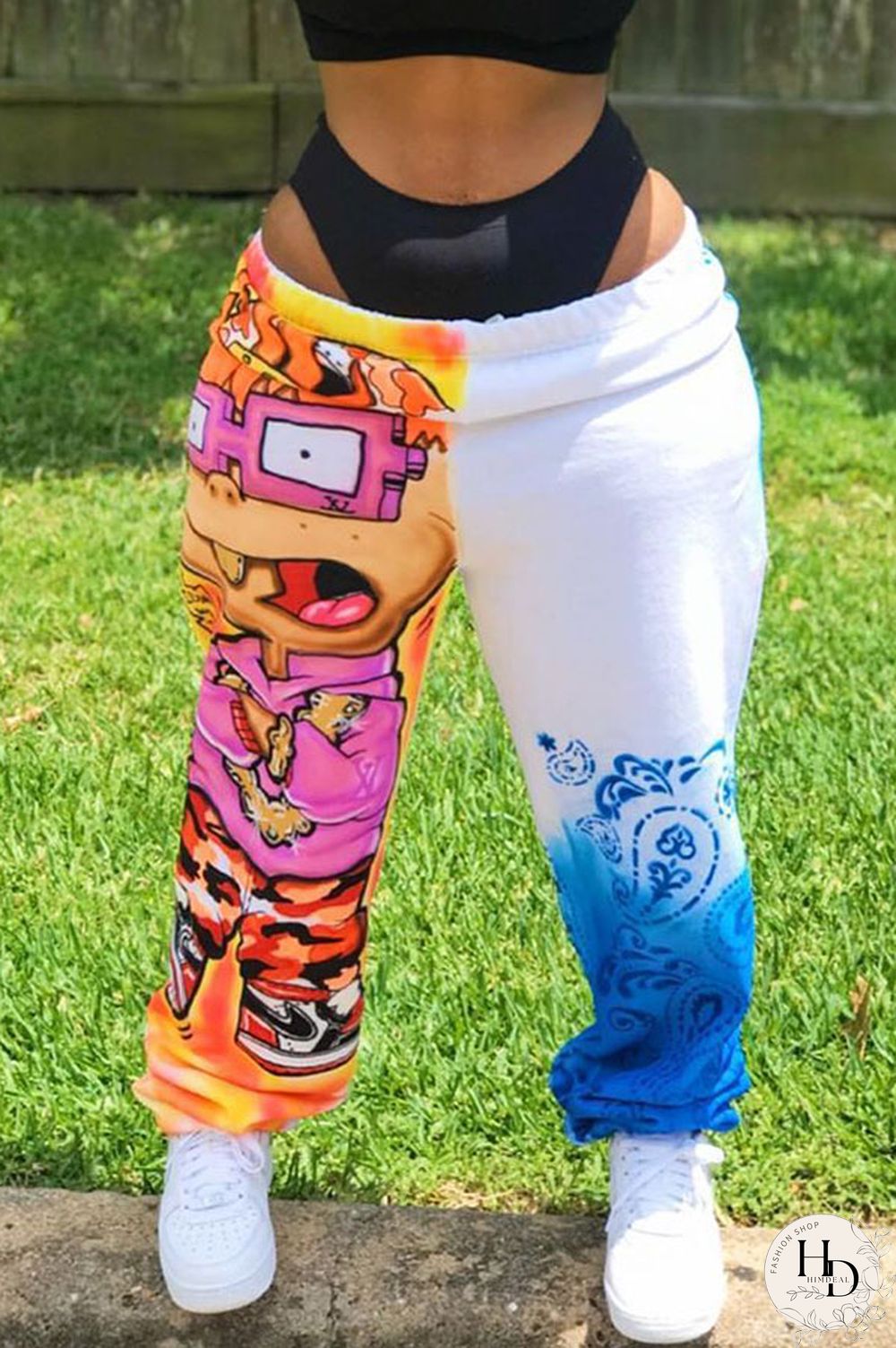 Black multicolor Elastic Fly Mid Print Harlan pants Pants Bottoms