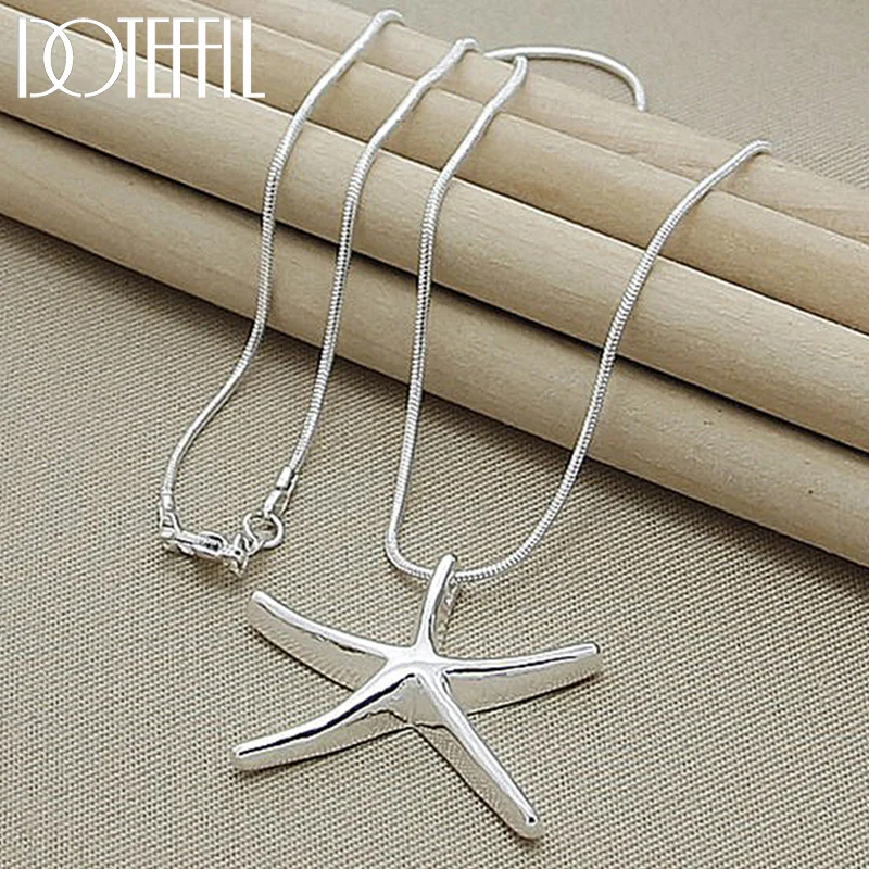 DOTEFFIL 925 Sterling Silver Fashion Star Fish Pendant Necklace 18 Inches Snake Chain For Women Jewelry