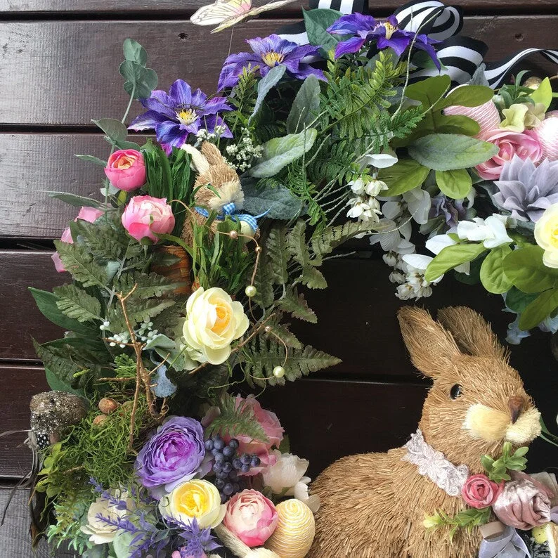 2022 New Easter Decoration - 28in. Easter Bunny Floral Wreath