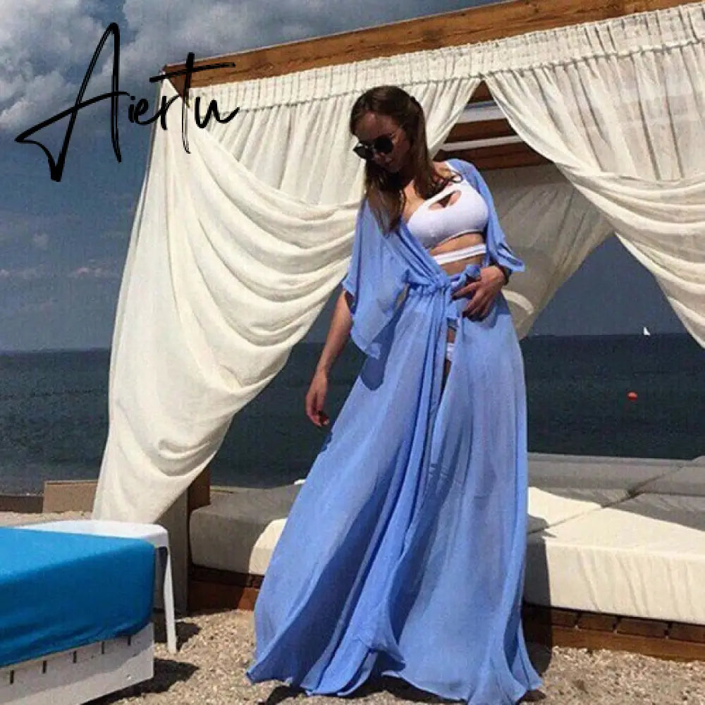 Summer Sexy Beach Cover Up Women Dress Tunic Pareos Ladies Kaftan Robe Cover-up Woman Beach Wear Swimsuit Aiertu