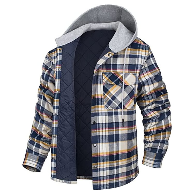 Mens Retro Winter Plaid Thick Jacket