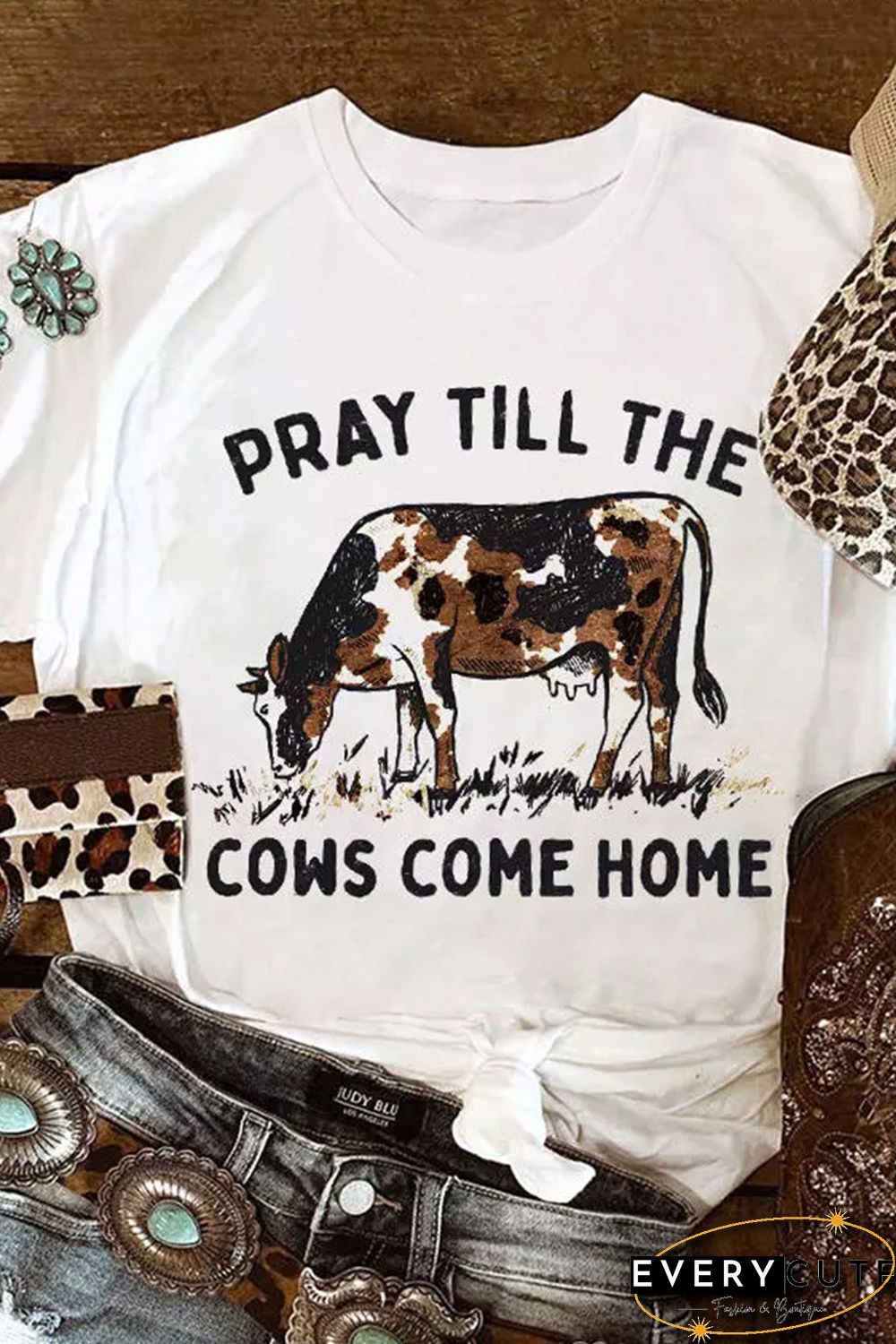 White Pray Till The Cows Come Home Graphic T Shirt