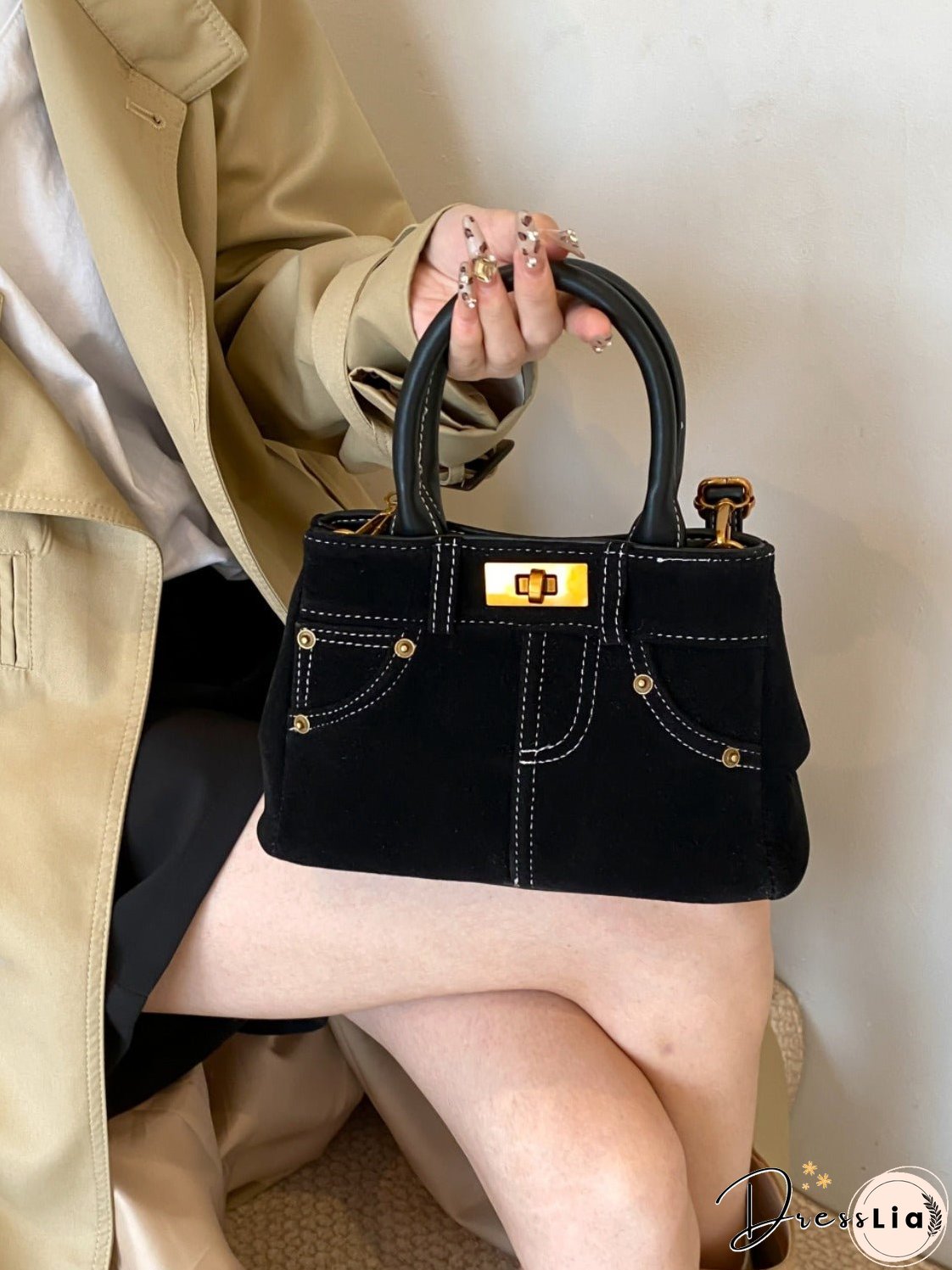 Suede Adjustable Strap Double-Use Handbag