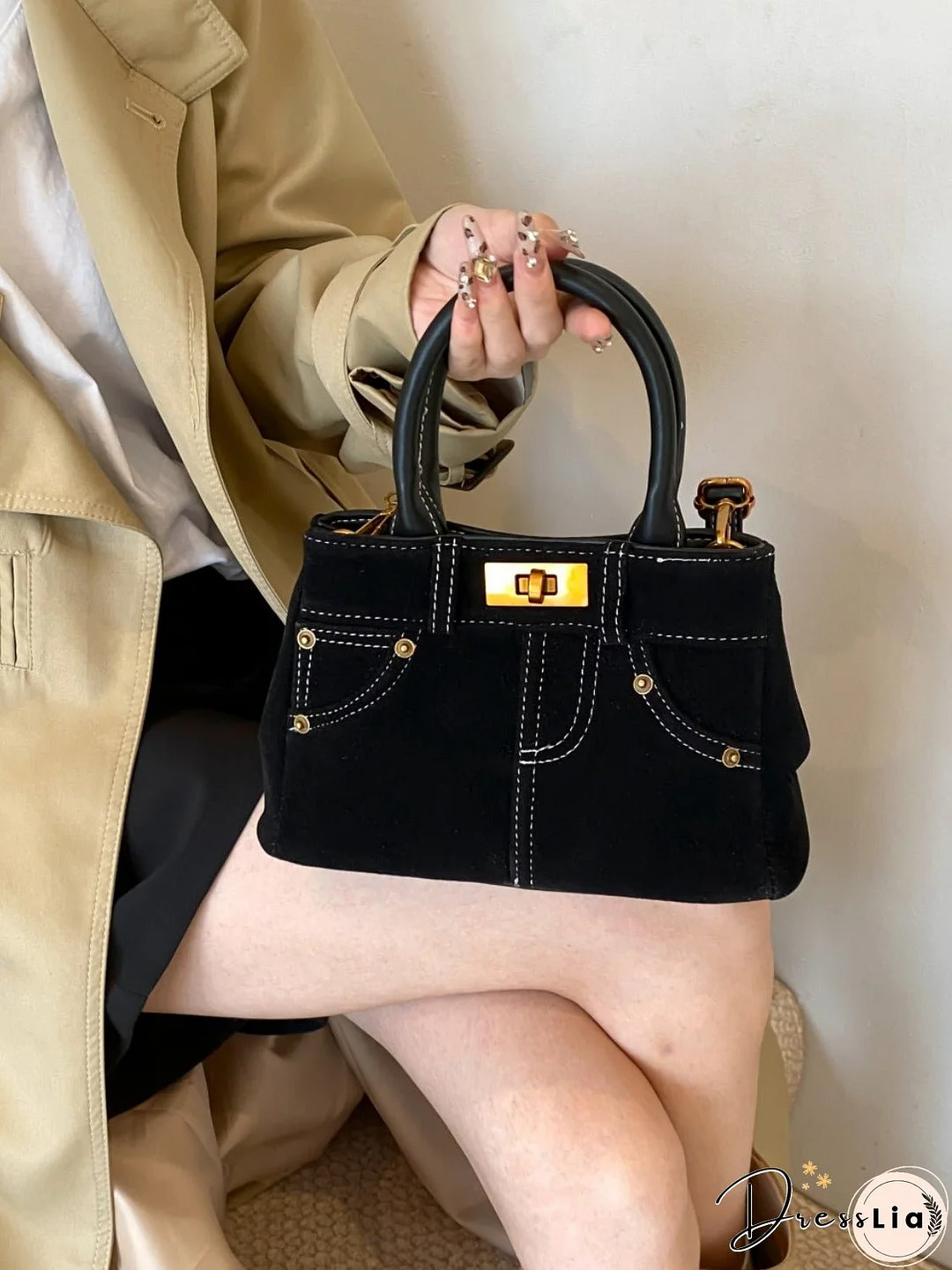 Suede Adjustable Strap Double-Use Handbag
