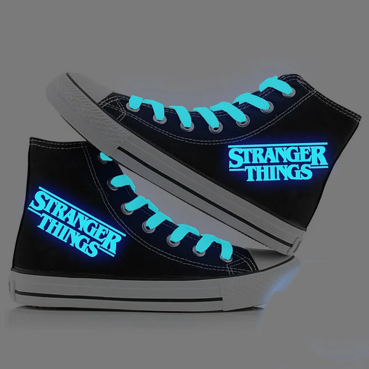 Glow In The Dark Lace Up Stranger Things Graphic Canvas Sneakers