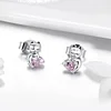 925 Sterling Silver Cat Pussy Pink Cubic Zircon Small Stud Earrings