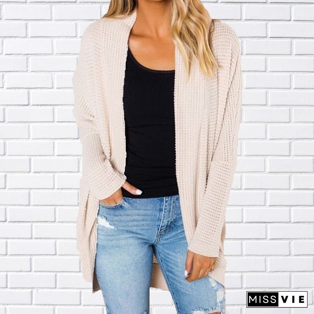 Women Loose Casual Long Sleeve Pure Color Plus Size V Neck Coat Autumn Cardigan Sweater Coat Plus Size XS-8XL