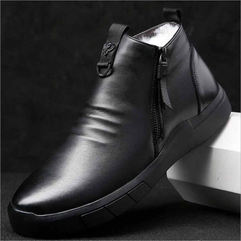 New Men Shoes Designer Genuine Leather 100%wool Lining Winter Super Keep Warm Outdoor Ankle Boots Snow Boots Casual Sneakers