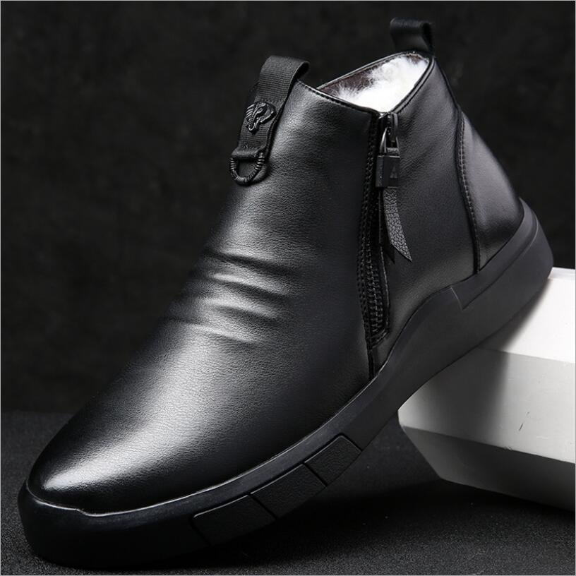 New Men Shoes Designer Genuine Leather 100%wool Lining Winter Super Keep Warm Outdoor Ankle Boots Snow Boots Casual Sneakers