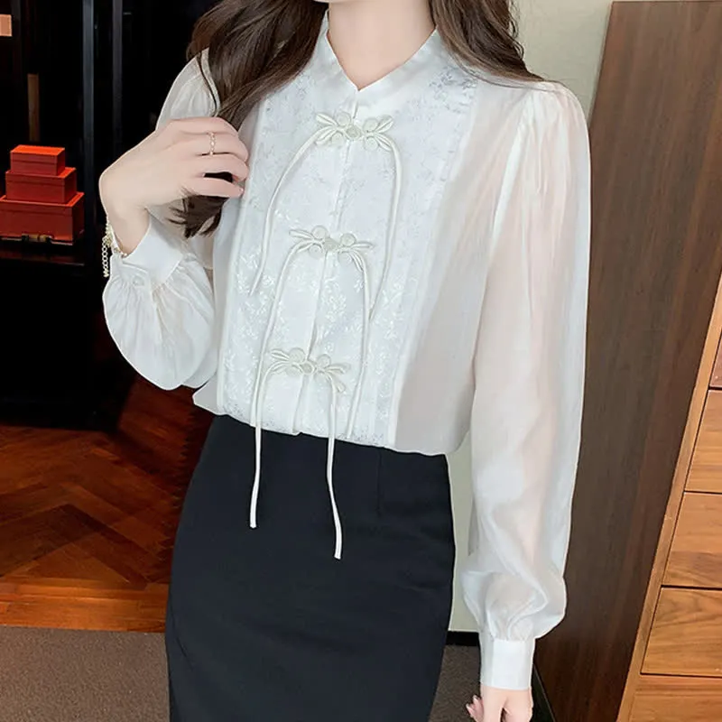 Vintage Buckle Jacquard Long Sleeve Shirt Workwear