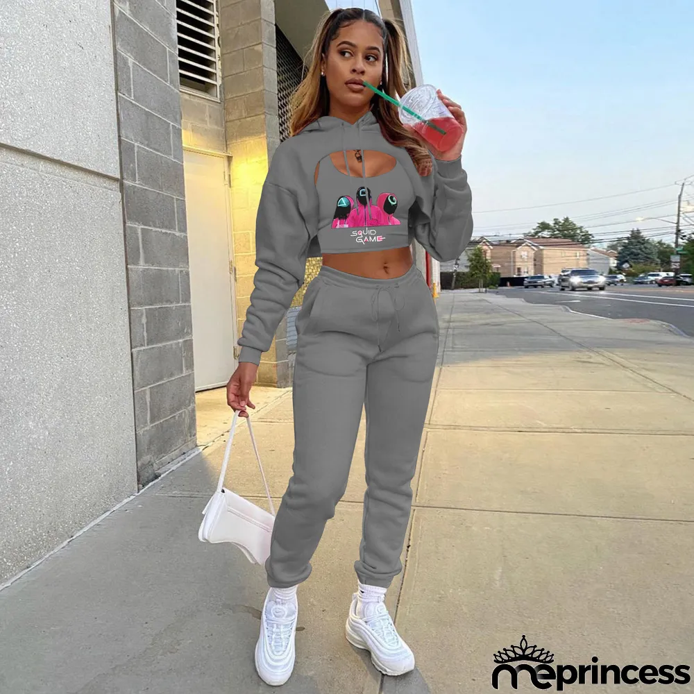 Casual Fleece Hoodie+Tank Top+Pants 3 Piece Sets