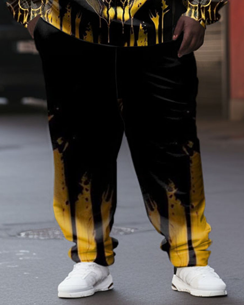 Mens Street Fashion Graffiti Skull Plus Size Hoodie Set