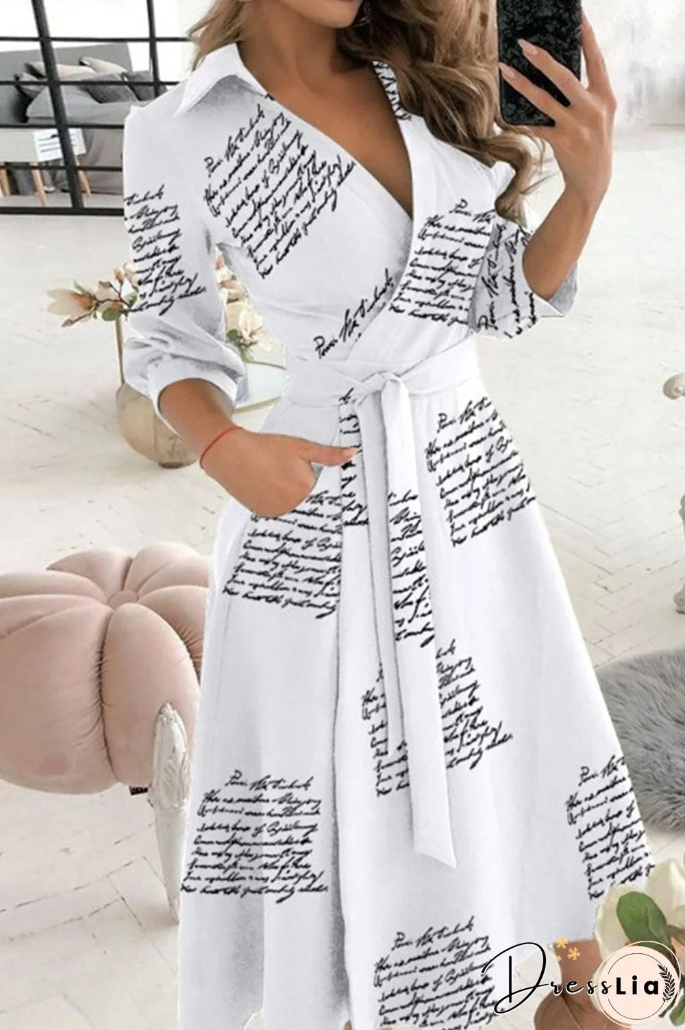 Casual Print Bandage Patchwork V Neck A Line Dresses(6 Colors)