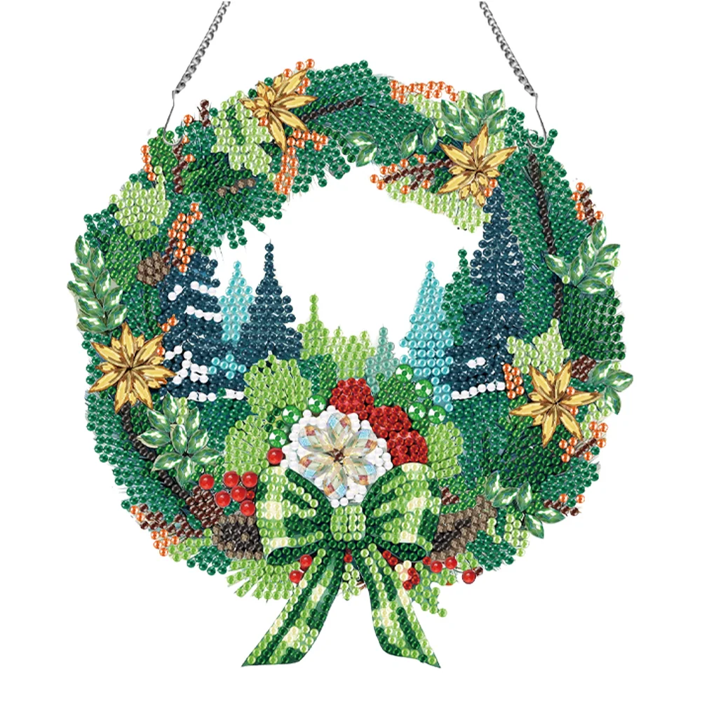DIY Christmas Wreath Acrylic Single Side Special Shaped Diamond Painting Hanging Ornament