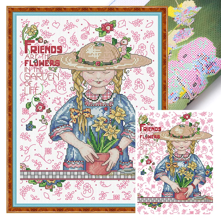 【Joy Sunday Brand】Girl planting flowers 29*36cm 14CT Stamped Canvas Cross Stitch gbfke
