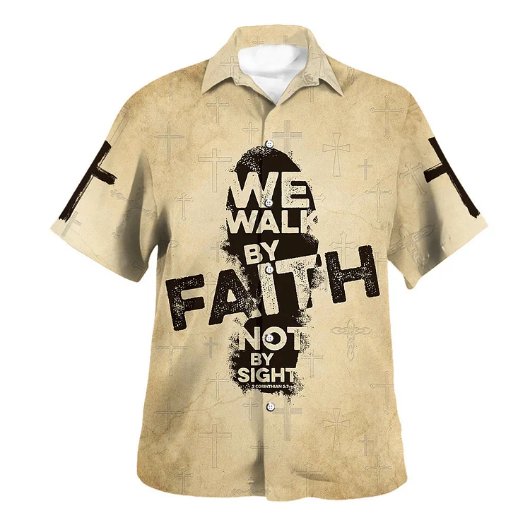 BrosWear FAITH Letter Slogan Printed Casual Short Sleeve Shirt
