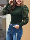 Fashion Round-Neck Applique Sexy Slim Casual T-Shirt Top