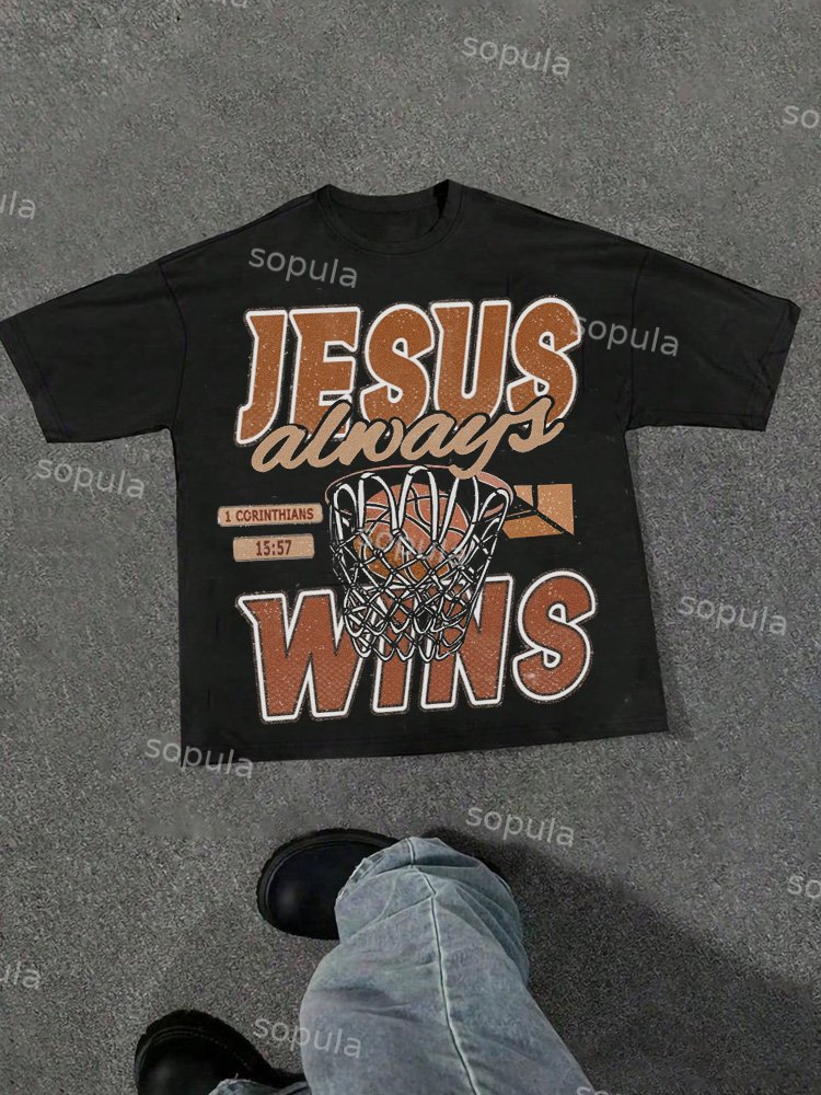 Jesus Always Wins Large Pure Cotton T-shirts - Sopula｜Premium Graphic Tees & Graphic Clothing