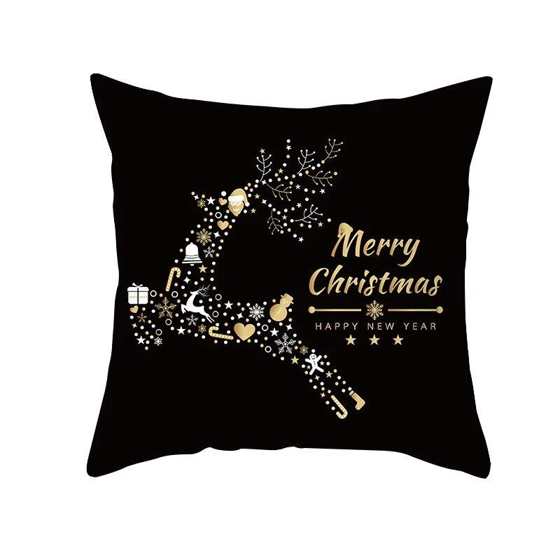 Black Gold Christmas Pillowcase Snowflake Elk Xmas Tree Pillow Merry Christmas Decoration for Home Navidad Present Noel 2021 New