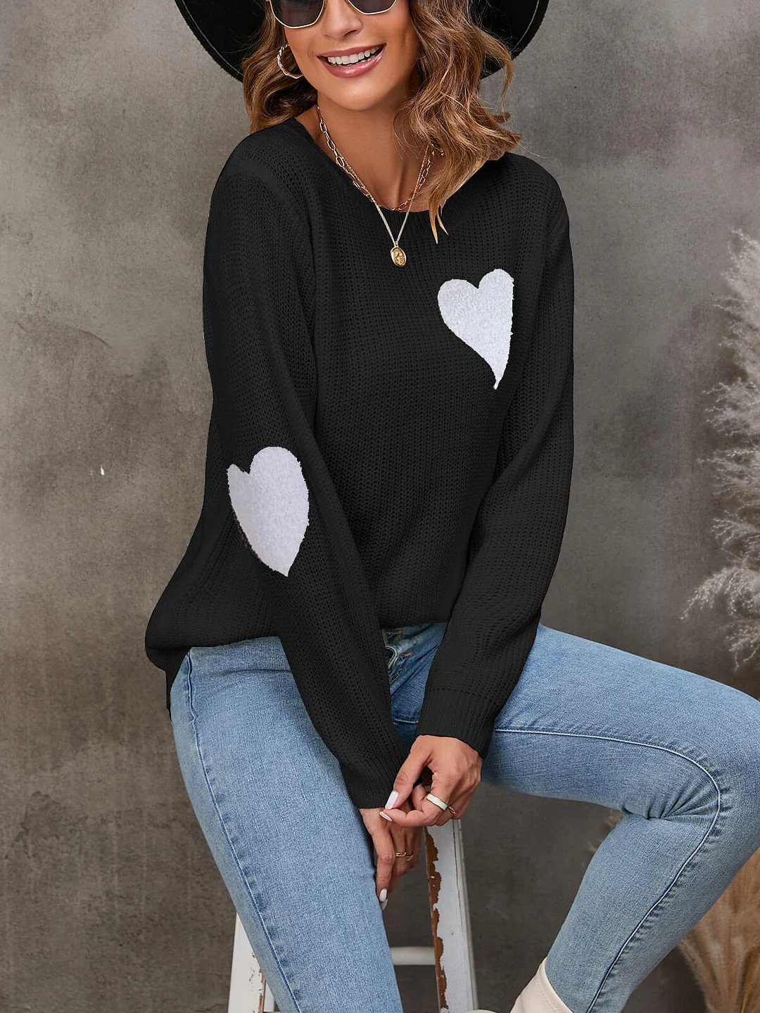 Athvotar Athvotar And Winter New Round Collar Solid Color Small Love Jacket Loose Sweater Knitted Shirt Girl