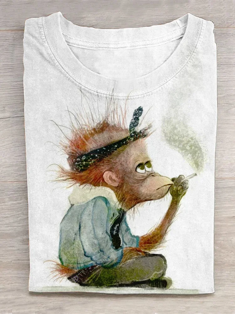 Teecade Teecade  Monkey Smoking And Thinking About Life Animal Art Pattern Print Design T-shirt