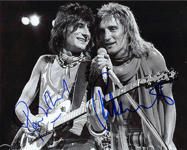 ROD STEWART & Ronnie Wood The Faces HandSigned Autograph 8x10 Photo Poster painting wCOA