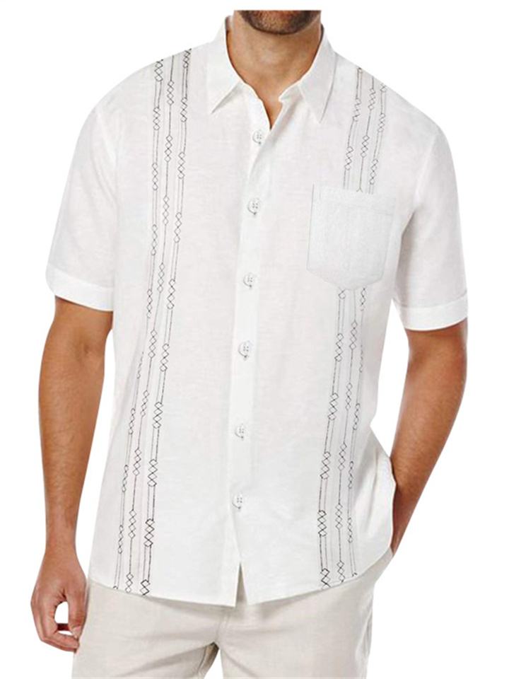 Men's Casual Shirt Summer Shirt Beach Shirt Blue Green Khaki Short Sleeves Stripes Turndown Summer Hawaiian Holiday Clothing Apparel Front Pocket