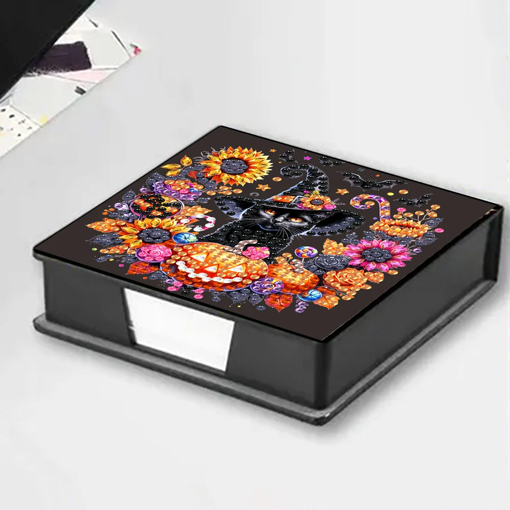 5D DIY PU Diamond Art Note Box with 160 Sheets Paper Mosaic Kit (Halloween)