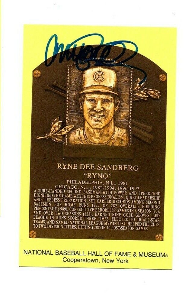 Ryne Sandberg Signed Hall Of Fame Plaque Postcard HOF 05 Autograph Chicago Cubs@