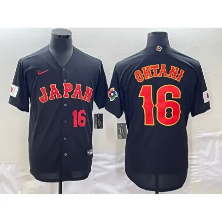 Men's Japan Baseball #16 Shohei Ohtani 2023 Black World Baseball Classic Stitched Jersey D0IR