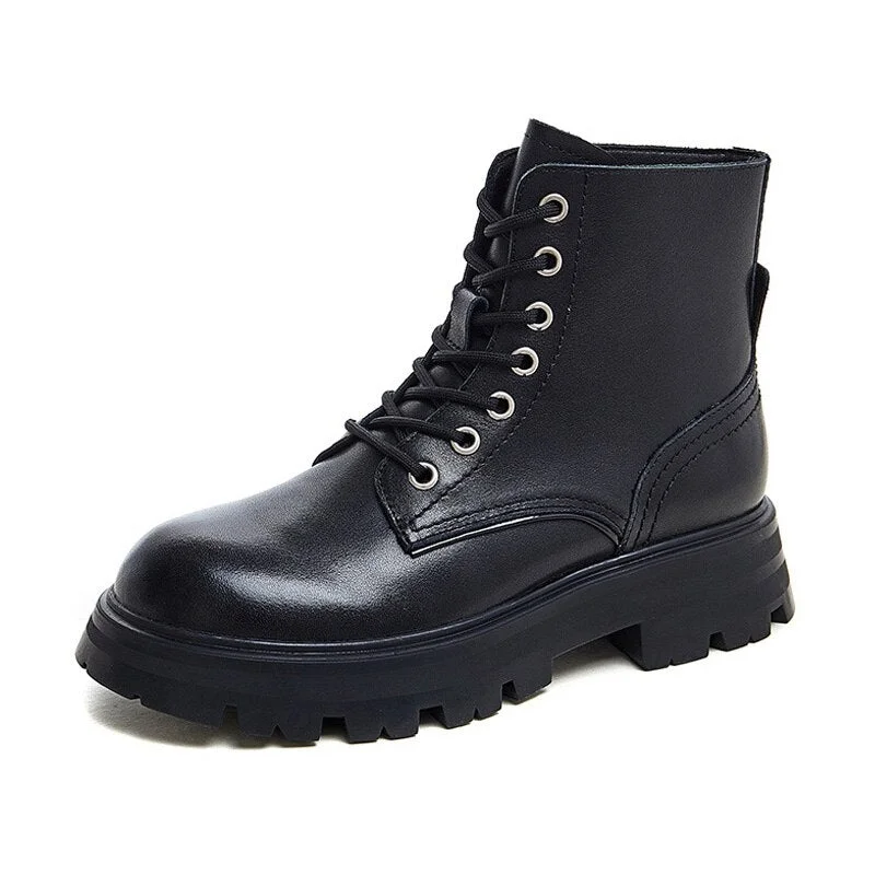 CXJYWMJL Genuine Leather Martin Boots For Women Autumn Fashion Booties Thick Bottom British Style Ladies Ankle Boots Winter Shoe
